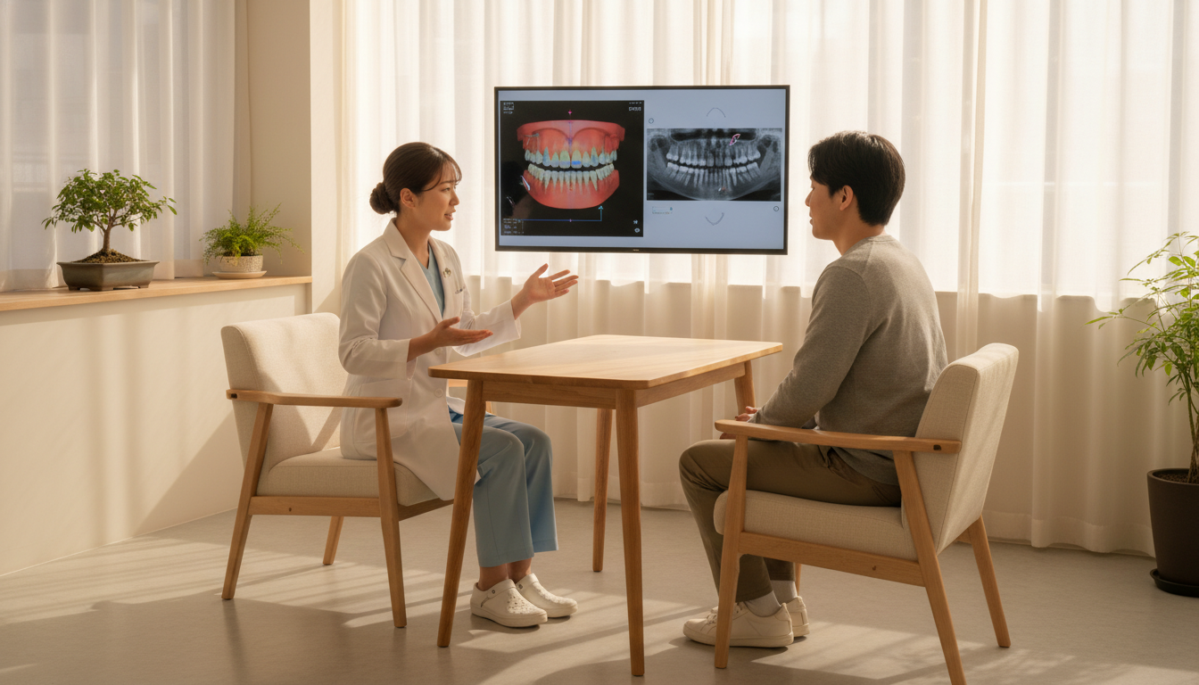 矯正歯科医が患者に治療計画を説明している様子