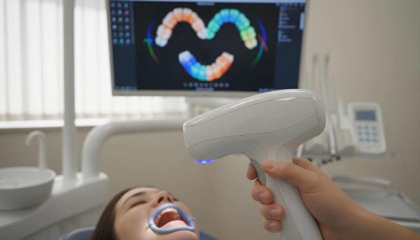 3D口腔内スキャナーで歯型をデジタル採取する様子