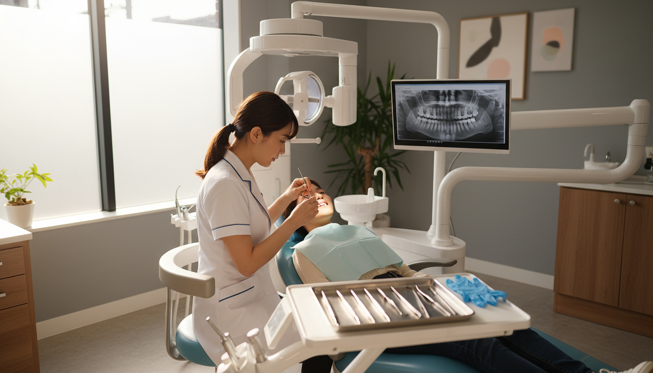 矯正治療の精密検査を行う歯科医師