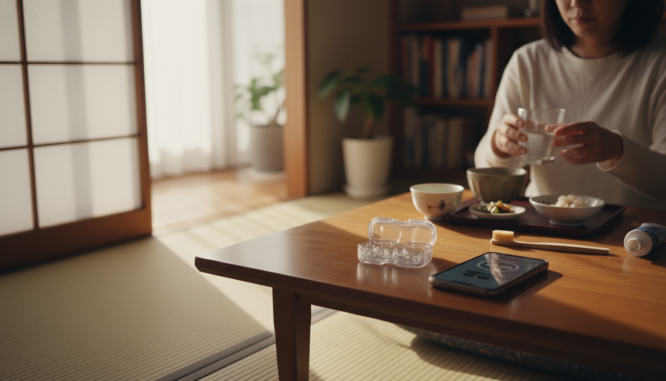 マウスピース矯正の装着時間管理と後戻り防止のイメージ